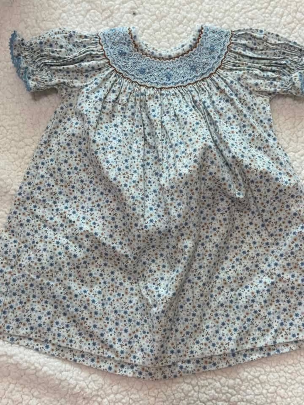 Smocked Floral Baby Dress in Light Blue